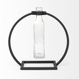 Modern Industrial Black Rectangle Metal and Glass Vase