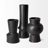 17" Matte Black Contempo Deco Ceramic Vase