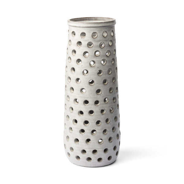 19" Organic White Glaze Pierced Dot Ceramic Vase