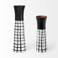 17" Black and White Modern Grid Ceramic Vase