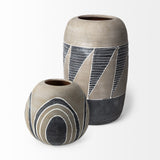 Brown Gray and White Arches Round Ceramic Vase