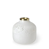 8" Modern Pearl White Gold Rim Rounded Square Glass Vase