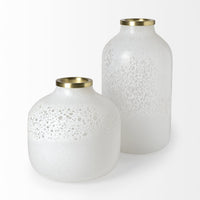 8" Modern Pearl White Gold Rim Rounded Square Glass Vase