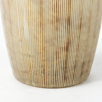 14" Creamy White and Gold Ombre Striped Glass Vase