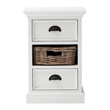 Classic White Two Drawer Nightstand Unit with Basket