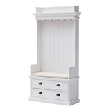 Classic White Entryway Coat Rack and Bench with Drawers