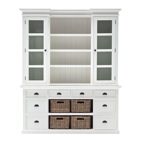 Classic White Library Hutch with Basket Set