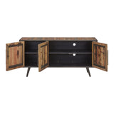 Rustic Natural Wood Media Cabinet with Three Doors