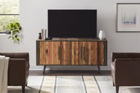 Rustic Natural Wood Media Cabinet with Three Doors