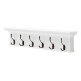 Traditional Classic White Wood Six Hook Hanging Coat Rack