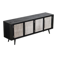 Rustic Black Natural and Rattan Media Cabinet with Four Doors