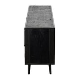 Rustic Black Natural and Rattan Media Cabinet with Four Doors