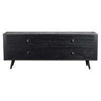 Rustic Black Natural and Rattan Media Cabinet with Four Doors