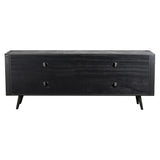 Rustic Black Natural and Rattan Media Cabinet with Four Doors