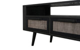 Rustic Black and Rattan TV Stand with Three Drawers