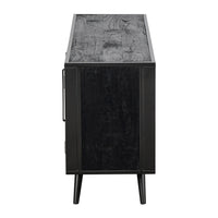 Rustic Black and Rattan Media Cabinet with Three Doors