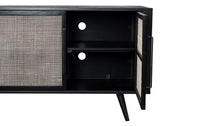 Rustic Black and Rattan Media Cabinet with Three Doors