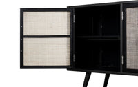 Rustic Black and Rattan Media Cabinet with Three Doors