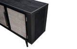 Rustic Black and Rattan Media Cabinet with Three Doors