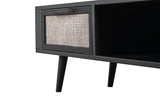 Rustic Black and Rattan TV Stand with Two Drawers