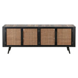 Natural Boat Wood and Rattan TV Dresser with 4 Doors