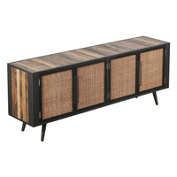 Natural Boat Wood and Rattan TV Dresser with 4 Doors