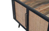 Natural Boat Wood and Rattan TV Dresser with 4 Doors