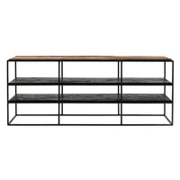 55" Modern Rustic Wood and Black Metal Open TV Stand