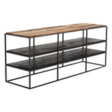 55" Modern Rustic Wood and Black Metal Open TV Stand