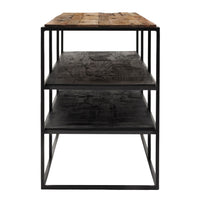 55" Modern Rustic Wood and Black Metal Open TV Stand