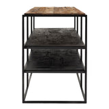 55" Modern Rustic Wood and Black Metal Open TV Stand