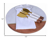12"  Wood and Marble and Gold Cheese Board and Knife Set