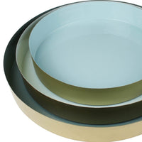Set of Three Gold and Blue Round Trays