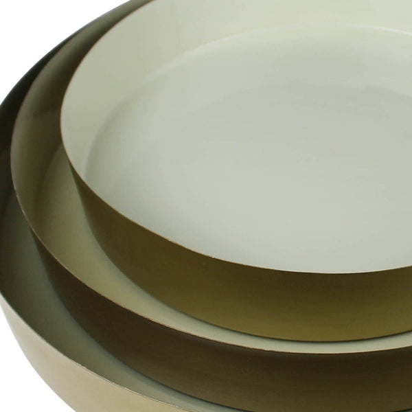 Set of Three Gold and Beige Metal Round Trays