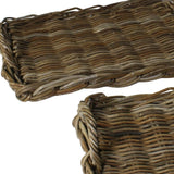 Set of Two Gray and Brown Rattan Trays