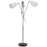 Cerberus 3-Light Polished Chrome Adjustable Arm Floor Lamp With Coarse Cream Linen Shades