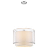 Brella 1-Light Metallic Silver Pendant With Sheer Snow Shantung Two Tier Shade