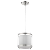 White and Silver Hanging Light with Fabric Shade