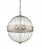 Aria 6-Light Antique Silver Globe Pendant With Mother Of Pearl Accents