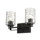 Black Metal and Pebbled Glass Two Light Wall Sconce