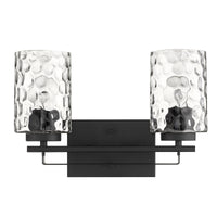 Black Metal and Pebbled Glass Two Light Wall Sconce