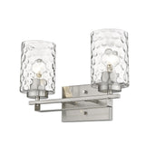 Silver Metal and Pebbled Glass Two Light Wall Sconce