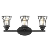 Three Light Matte Black Cage Wall Sconce