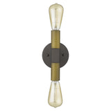 Two Light Brass and Wood Wall Sconce