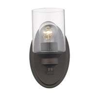 One Light Bronze Wall Light with Clear Glass Shade
