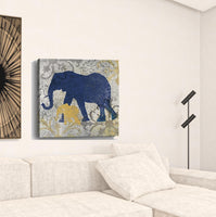 20" Exotic Blue and Gold Elephant Canvas Wall Art