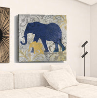 20" Exotic Blue and Gold Elephant Canvas Wall Art