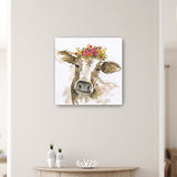 20" Watercolor Floral Cow Canvas Wall Art