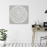 20" Boho White Mandala on a Grey Canvas Wall Art