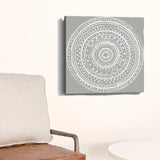 20" Boho White Mandala on a Grey Canvas Wall Art